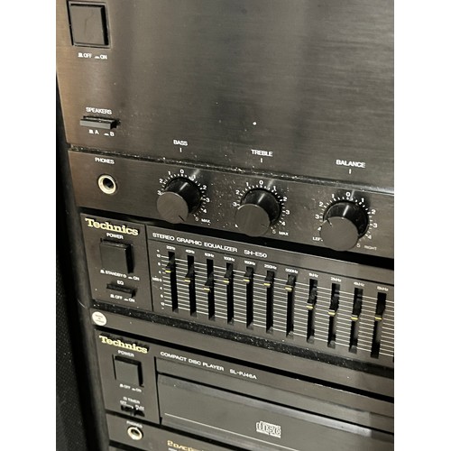 1187 - Technics tower system with deck, CD player, radio, amplifier, graphic equalizer and tape to tape. C/... 