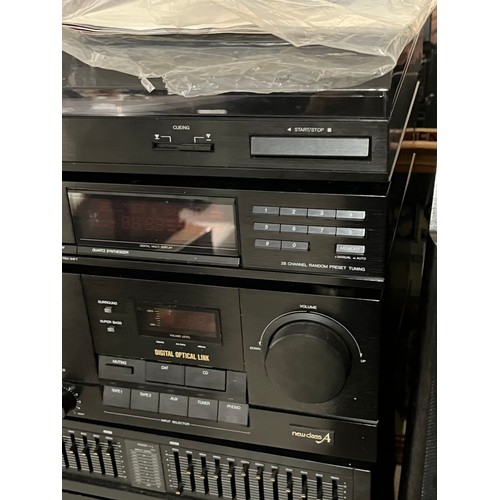 1187 - Technics tower system with deck, CD player, radio, amplifier, graphic equalizer and tape to tape. C/... 