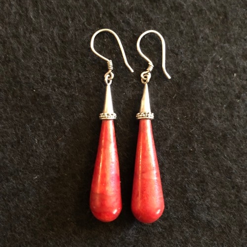 8 - a pair of teardrop shaped vintage red Jasper earrings