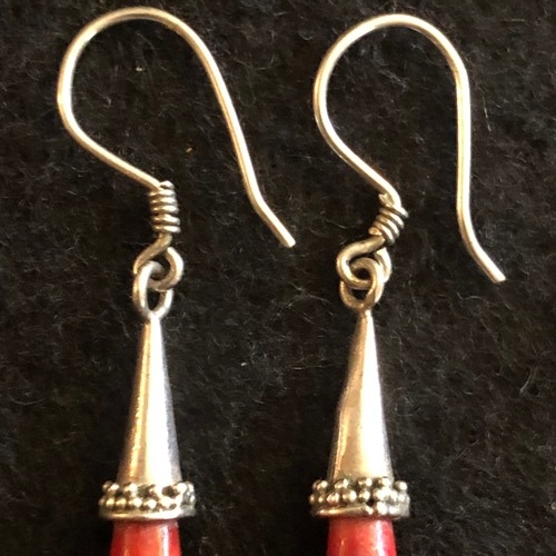 8 - a pair of teardrop shaped vintage red Jasper earrings