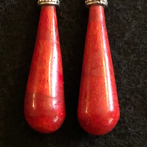 8 - a pair of teardrop shaped vintage red Jasper earrings