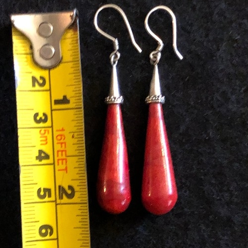 8 - a pair of teardrop shaped vintage red Jasper earrings