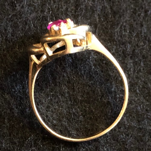 19 - 9 K gold two rubies two diamonds Hallmarked ring