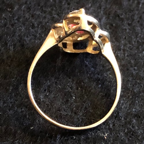 19 - 9 K gold two rubies two diamonds Hallmarked ring