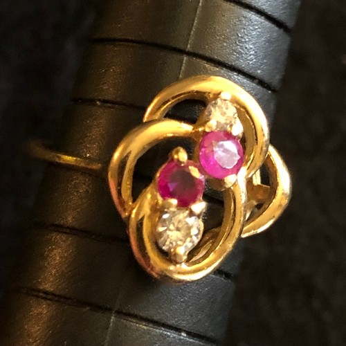 19 - 9 K gold two rubies two diamonds Hallmarked ring