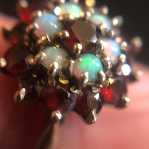 20 - Opal and Garnet cluster with 9 carat gold hallmarked A&Co