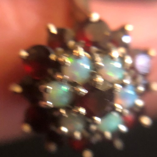 20 - Opal and Garnet cluster with 9 carat gold hallmarked A&Co