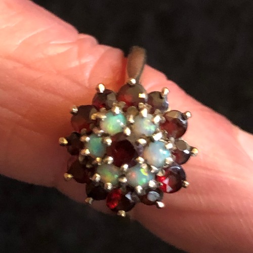 20 - Opal and Garnet cluster with 9 carat gold hallmarked A&Co