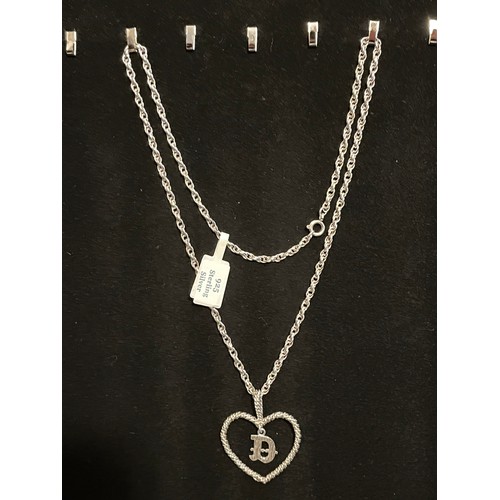 31 - Solid Silver .925 necklace. With heart & D pendant