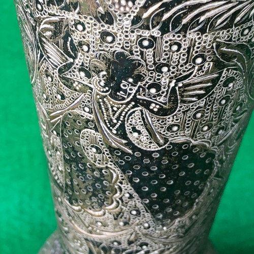 221 - Silver plated on brass. Indian engraved vase