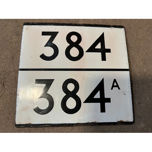 Original London Transport enamel bus route number sign. No.384/384A