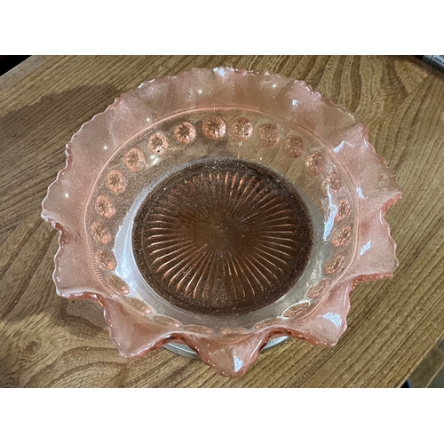 23 - Art Deco Sowerby pink bowl with chrome base