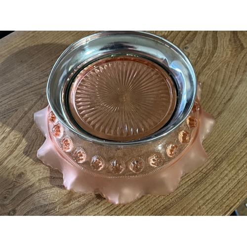 23 - Art Deco Sowerby pink bowl with chrome base