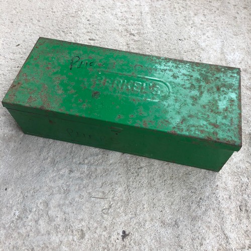64 - Tin box with tools, etc