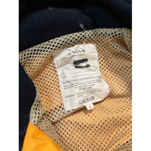 218 - XM Breathable sailing waterproof suit. Choice of sizes S & M available. TH5000 in yellow and navy bl... 