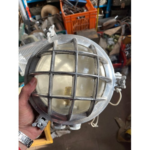 303 - MOD - Antique aluminium Bulk head / overhead light off a ship that was broken for scrap in India