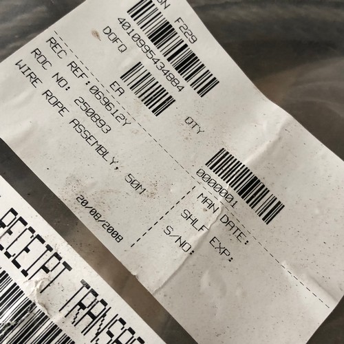 395 - MOD - Wire rope assembly, Single leg GSWR 8mm completes with thimble eye both ends. Length 50m