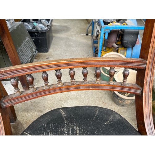 535 - Set of 4 rare Georgian carved chairs with front wheels and spring seats covered with leather.