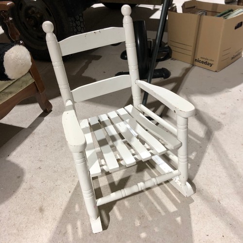 553 - Childs wooden rocking chair painted white.