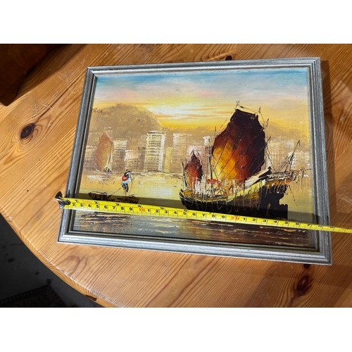 633 - Oil painting of a Chinese junk