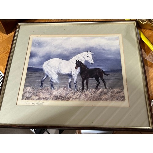 637 - Print of horses signed Kenneth Ansell