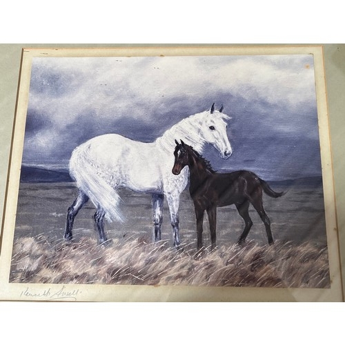637 - Print of horses signed Kenneth Ansell