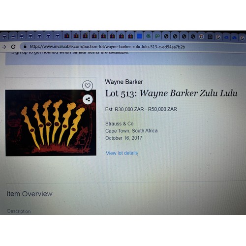 654 - Wayne Carhill Barker Zulu Lulu inscribed with the title; signed on the reverse oil on canvas 90 by 1... 