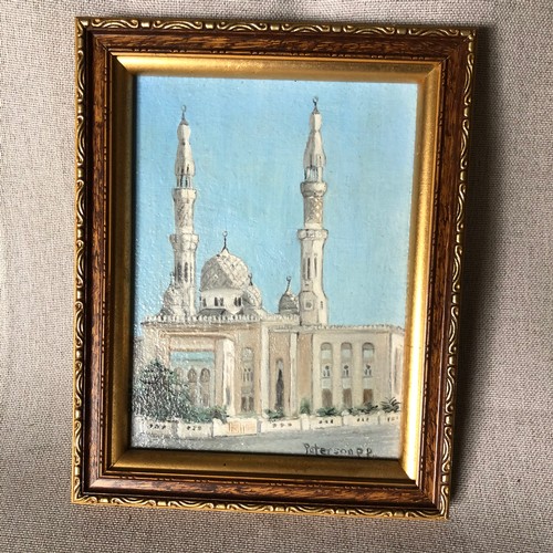 674 - Oil painting on board of a Mosque by P P Paterson. Signed