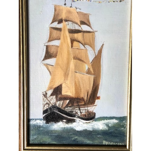 677 - Oil on board of an Arabic boat in full sail by Mrs P P Paterson. Signed
