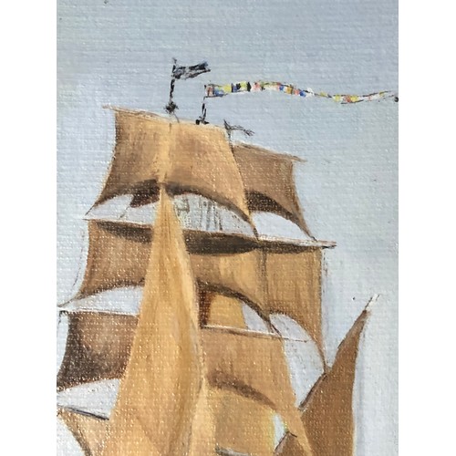 677 - Oil on board of an Arabic boat in full sail by Mrs P P Paterson. Signed