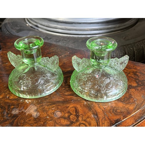 890 - Pair of Sowerby butterfly candlesticks