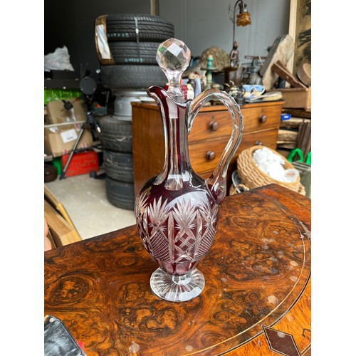 904 - Bohemia crystal flash cut cranberry decanter
