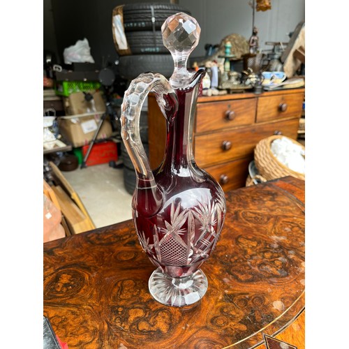 904 - Bohemia crystal flash cut cranberry decanter