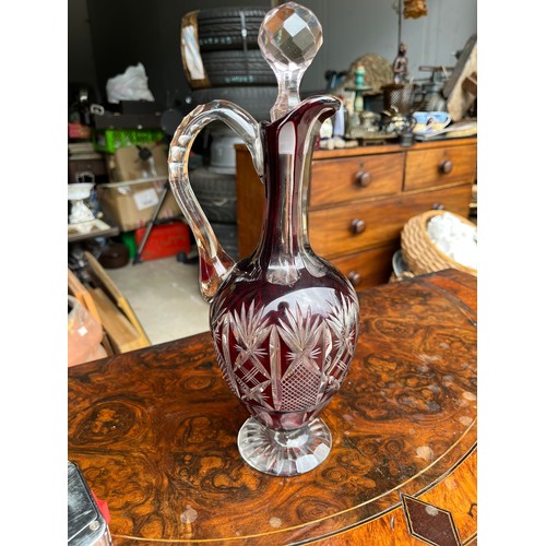 904 - Bohemia crystal flash cut cranberry decanter