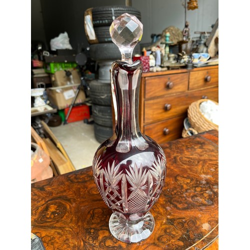 904 - Bohemia crystal flash cut cranberry decanter