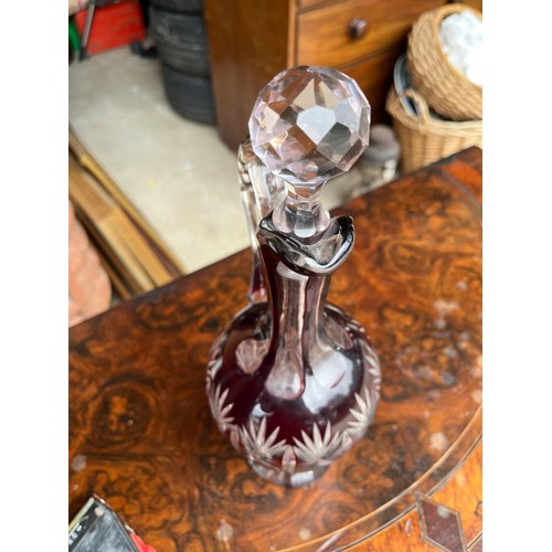 904 - Bohemia crystal flash cut cranberry decanter