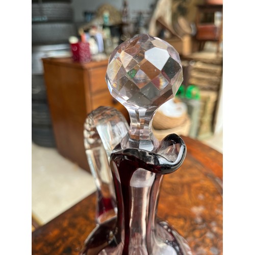 904 - Bohemia crystal flash cut cranberry decanter