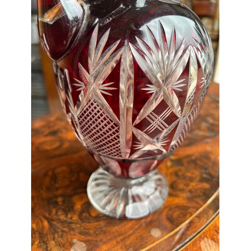 904 - Bohemia crystal flash cut cranberry decanter