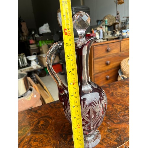 904 - Bohemia crystal flash cut cranberry decanter