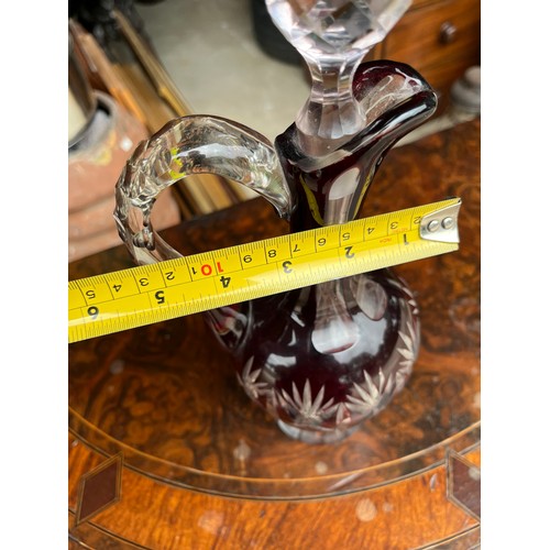 904 - Bohemia crystal flash cut cranberry decanter