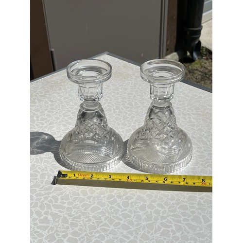 919 - Pair of antique crystal candlesticks