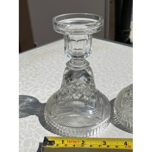 919 - Pair of antique crystal candlesticks