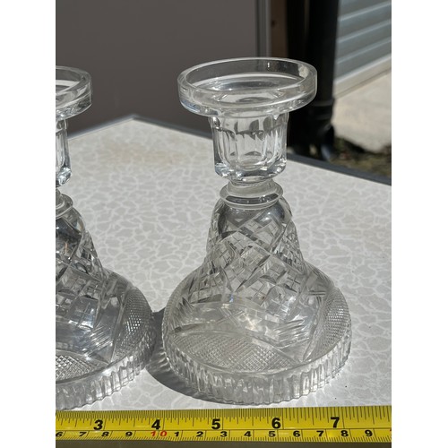 919 - Pair of antique crystal candlesticks