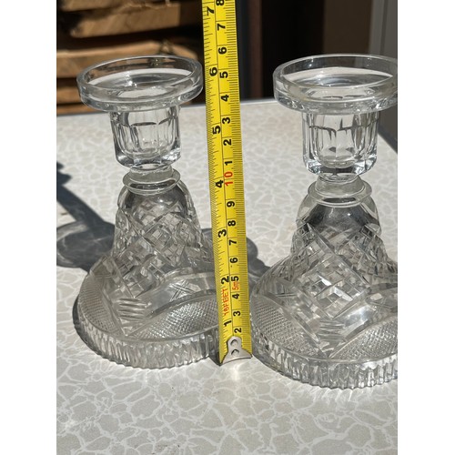 919 - Pair of antique crystal candlesticks