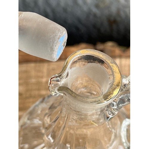 969 - 2 Moser glass items. Decanter and jug with applied enamel paint decoration