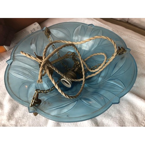 990 - Dark blue Plafonnier ceiling light with chains and fittings. Decorated with roses and leaves.  Proba... 