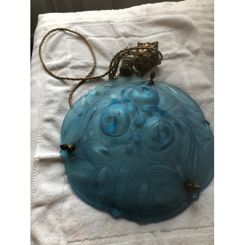 990 - Dark blue Plafonnier ceiling light with chains and fittings. Decorated with roses and leaves.  Proba... 