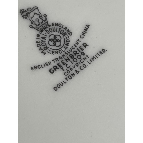 1006 - Box of Royal Doulton Green Brier pattern dinnerware. 1x serving plate, 4x dinner plates, 1x milk jug... 