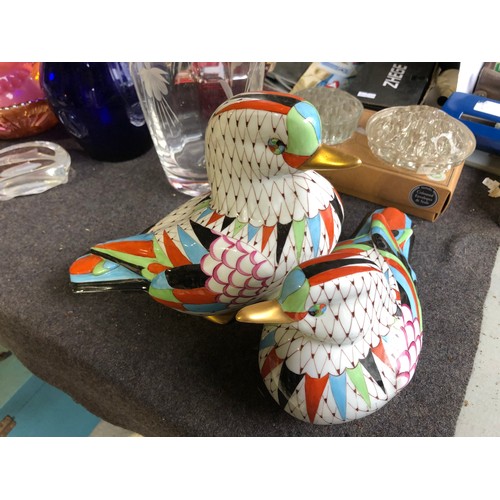 1049 - Large pair of joined ducks by Hollohaza of Hungary. Damage to tail of one duck