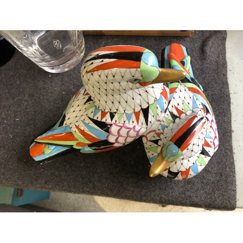 1049 - Large pair of joined ducks by Hollohaza of Hungary. Damage to tail of one duck